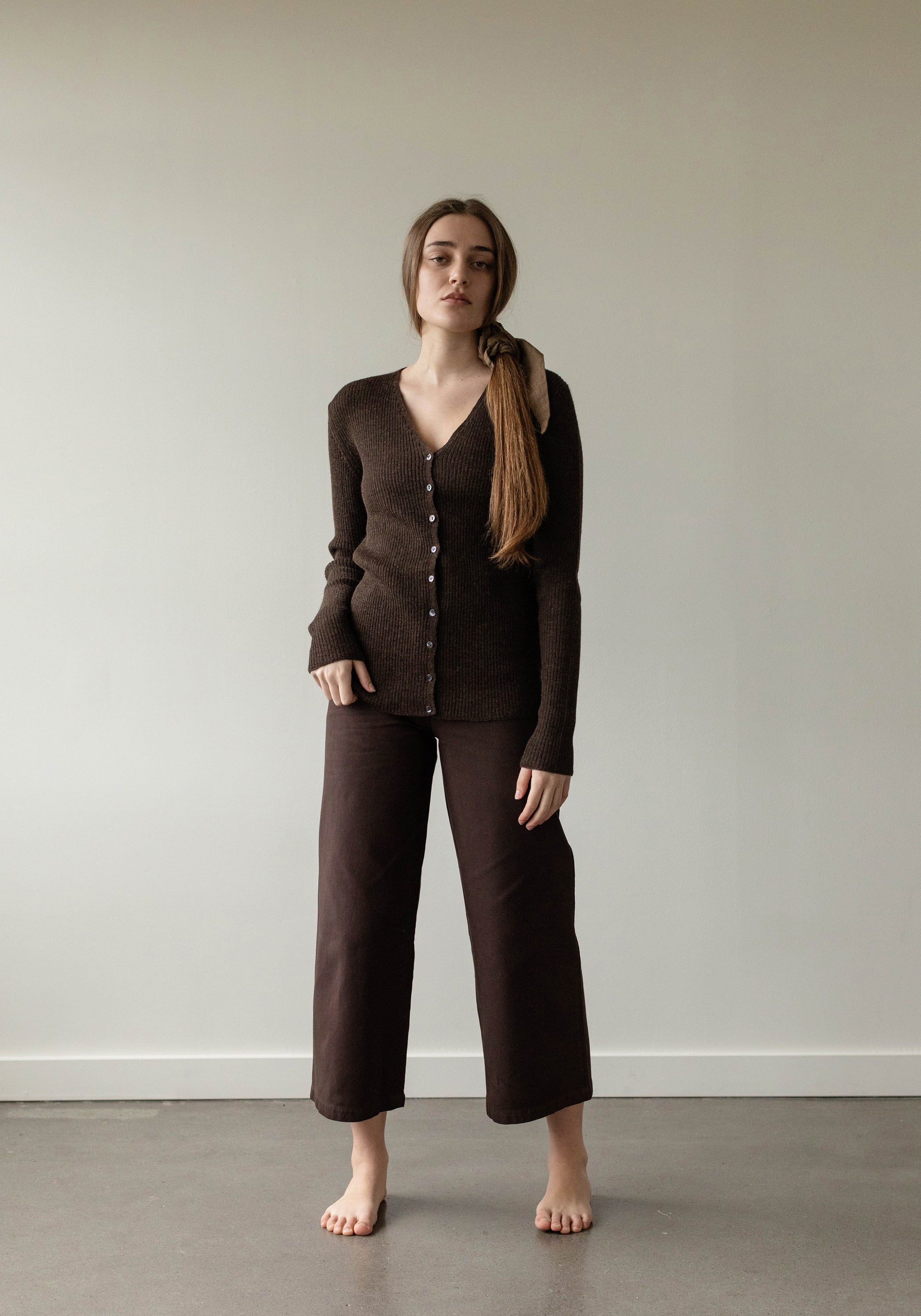 Rib Cardigan Walnut – First Rite Clothing