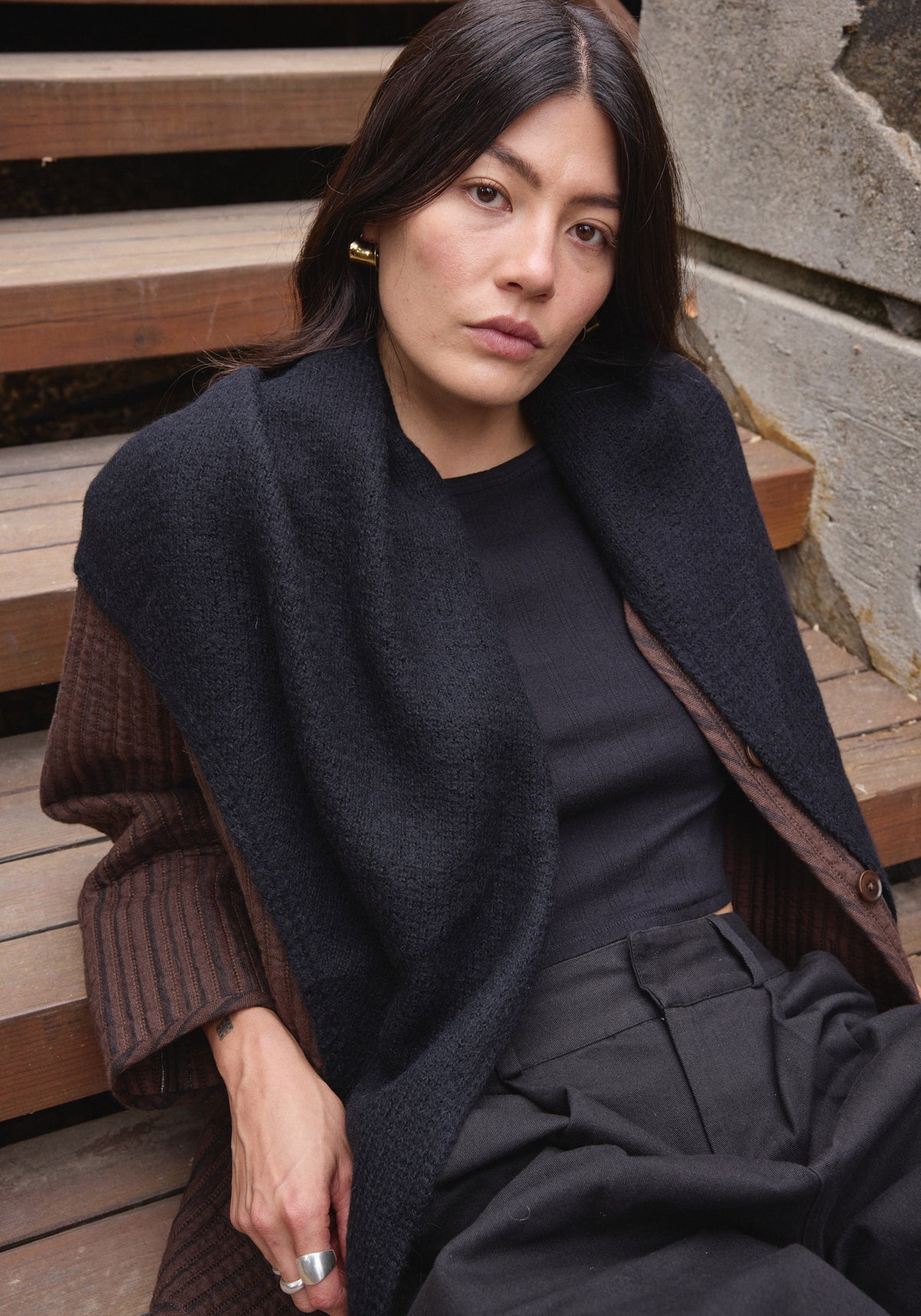 Felted Shawl Scarf Black – First Rite Clothing