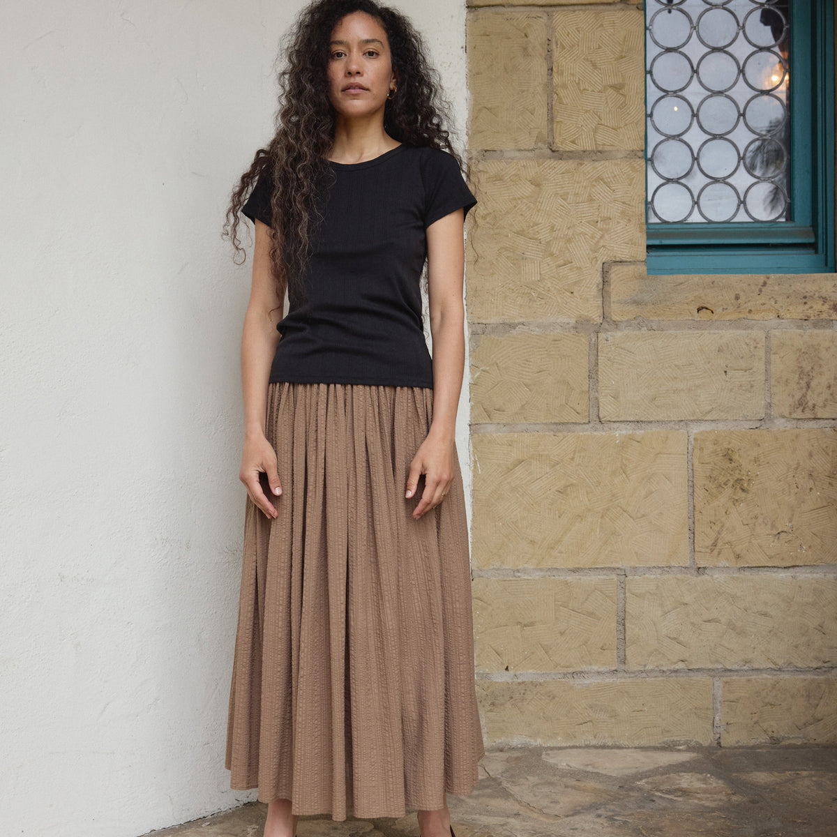 Mel gather skirt andmary ブラウンM ANDMARY】Mel gather skirt