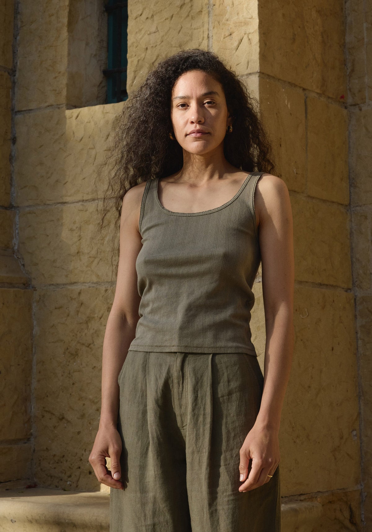 Pointelle Scoop Tank Sage